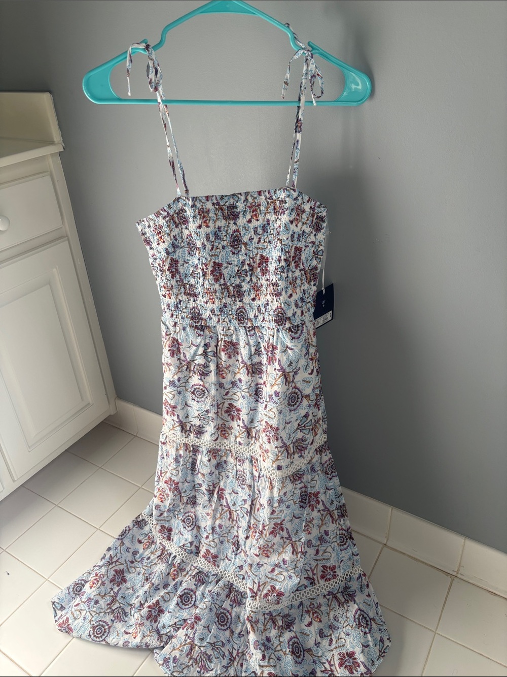 LIMITED EDITION Floral Smocked Maxi Dress with Tie Straps - White/Blue